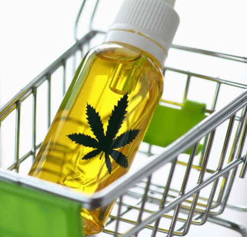 cannabis oil in mini shopping cart